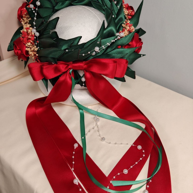 Set composto da Corona dAlloro Modello 4 e Boquet da 7 rose in tessuto